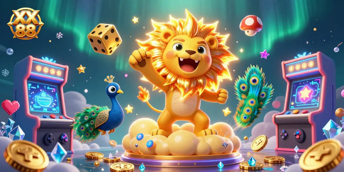 Engage with the lively XX 88 casino theme featuring animated sun lion, golden dice, and vibrant game elements.