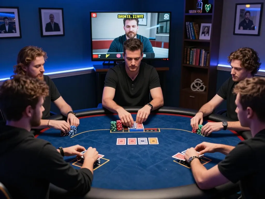 Engaged players at VK88 online poker table with live dealer in action.