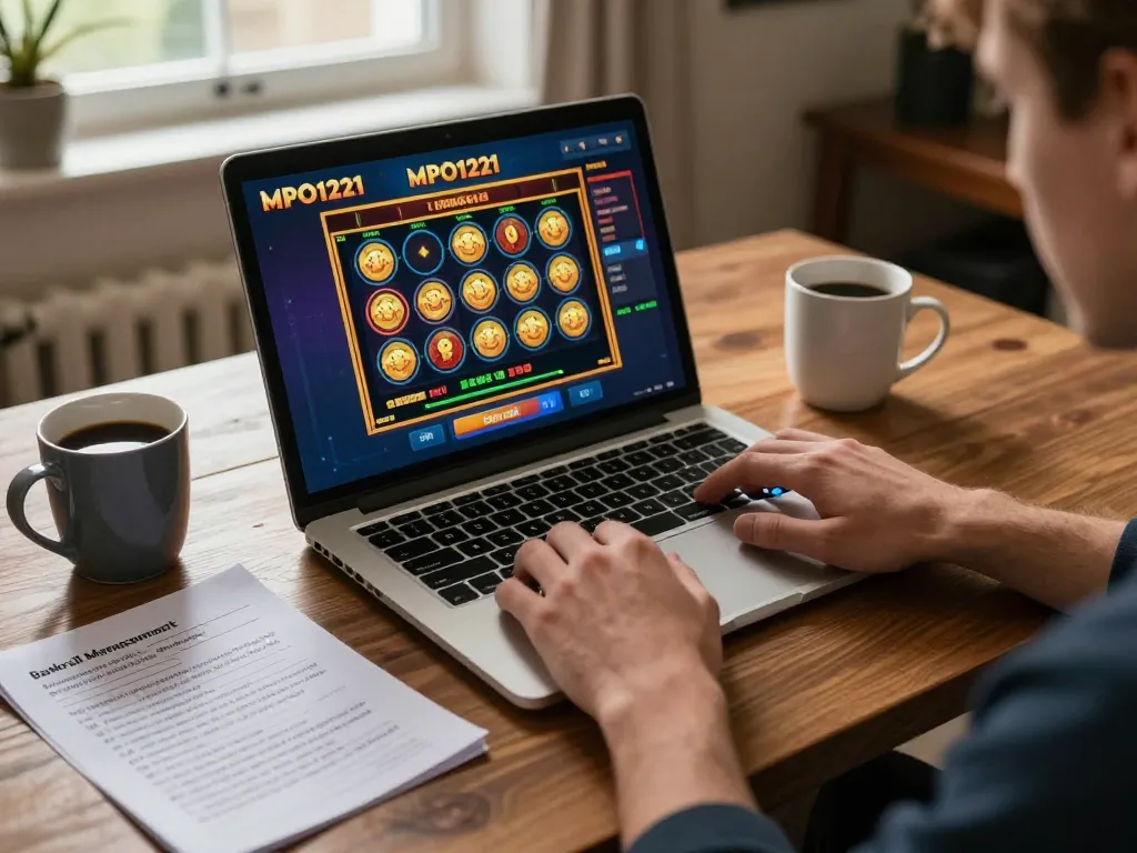 Pemain MPO1221 terlibat dalam permainan slot online dengan pengaturan rumah yang nyaman dan catatan strategi perbankan.