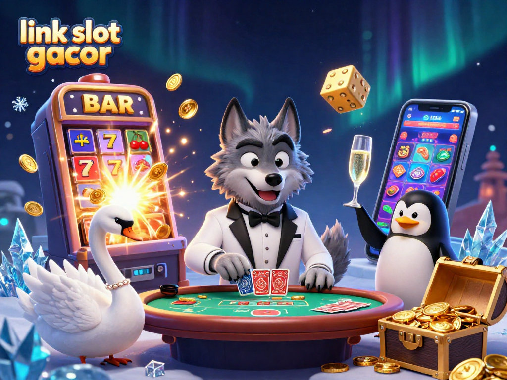 Taruhan link slot gacor dengan karakter serigala, angsa, dan penguin di kasino.