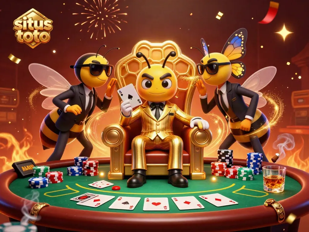 Experience the excitement of situs toto with a vibrant casino scene featuring a cartoon mob boss and games.