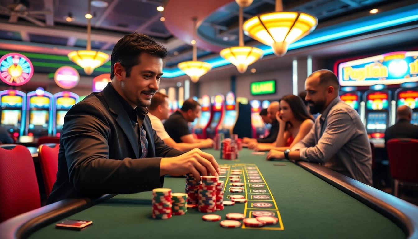 Bermain togel389 di kasino dengan dealer dan pemain, suasana yang seru.