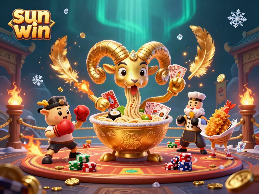 Experience the excitement of sun win in a vibrant 3D casino illustration with animated characters and dynamic elements.