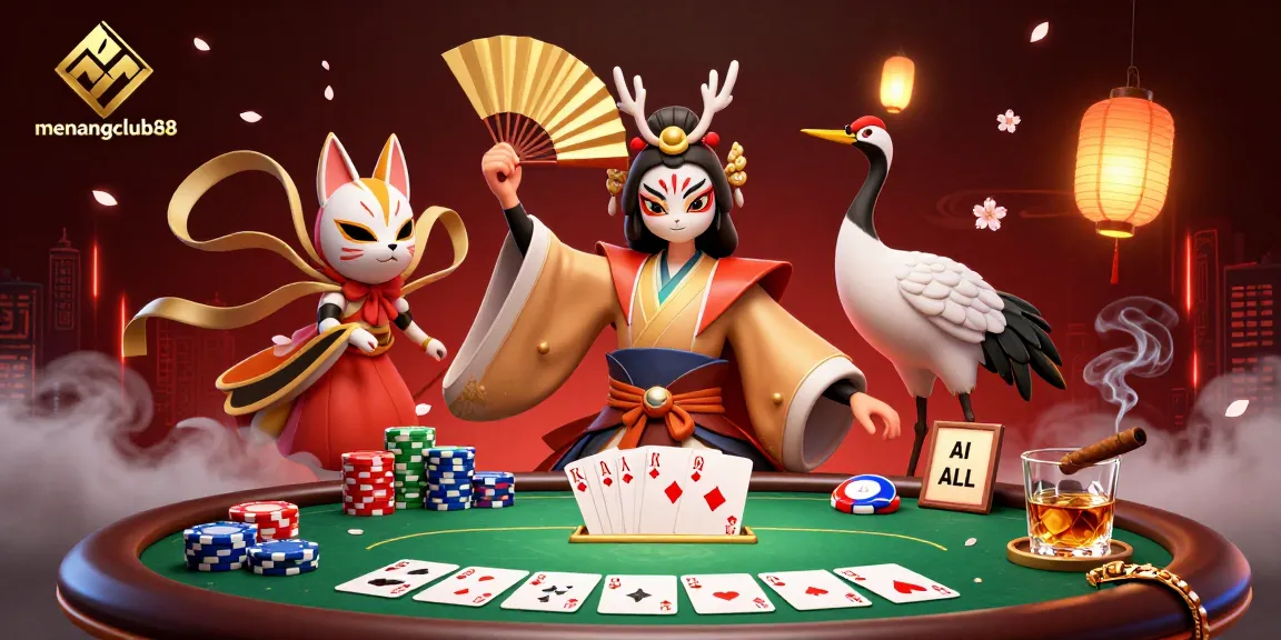 Experience thrilling gameplay at menangclub88 with an energetic poker scene featuring kabuki warriors and vibrant betting elements.