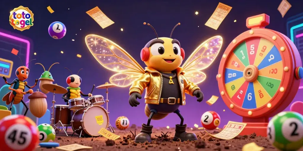 Experience thrilling toto togel action with vibrant lottery graphics and energetic cartoon characters in a dynamic scene.
