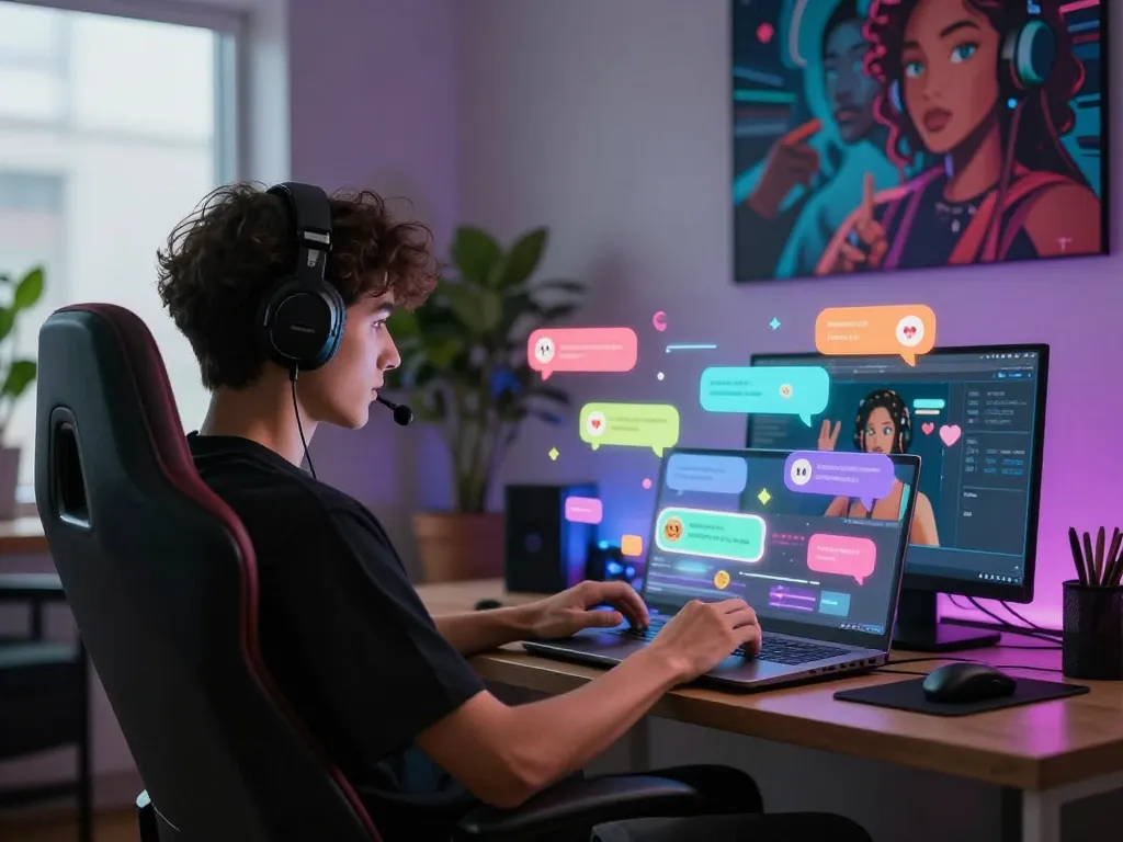 Engaging in ai sex chat in a modern digital space with vibrant interactions.