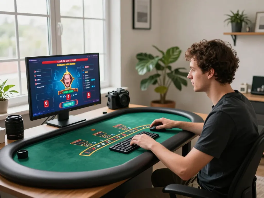 Player engaging in online blackjack on tg88 platform at home, highlighting strategy and focus.