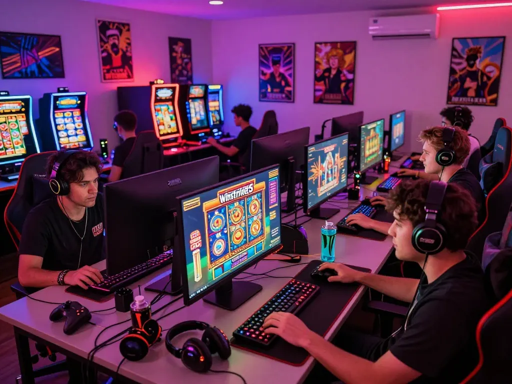 Players engaging in Winstrike69 online gaming with vibrant graphics and accessories.