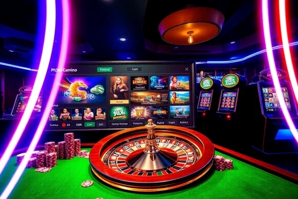Experience the thrill of casino gaming with a ph365 register interface showcasing vibrant slots and roulette wheels.