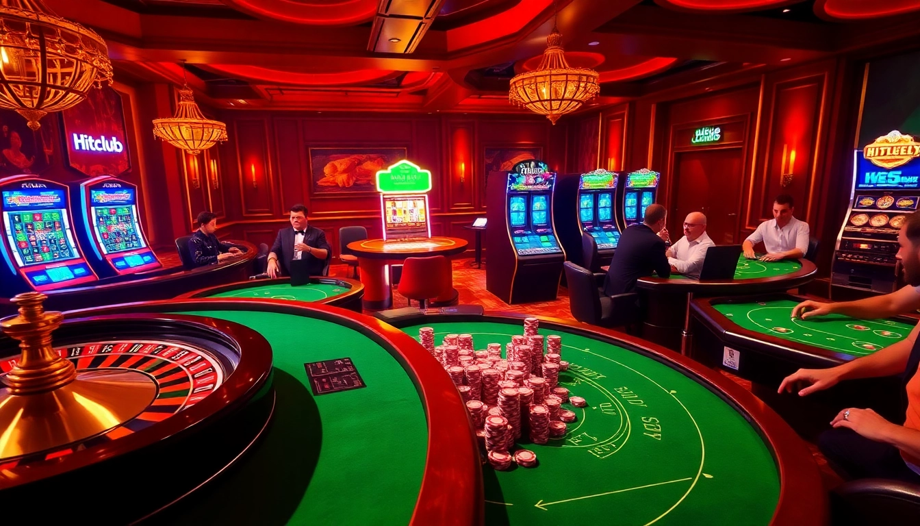 Players enjoying a thrilling poker game at Hitclub casino, showcasing strategic betting and vibrant action.