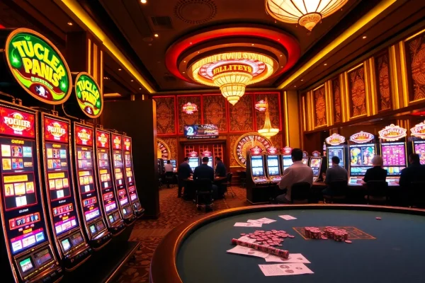 Spin the vibrant slot gacor machines in a luxurious casino filled with excitement and anticipation.
