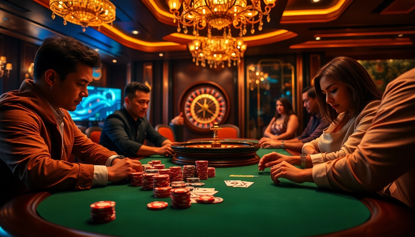 Engage with tỷ lệ kèo nhà cái at a high-stakes poker table in a luxurious casino environment.