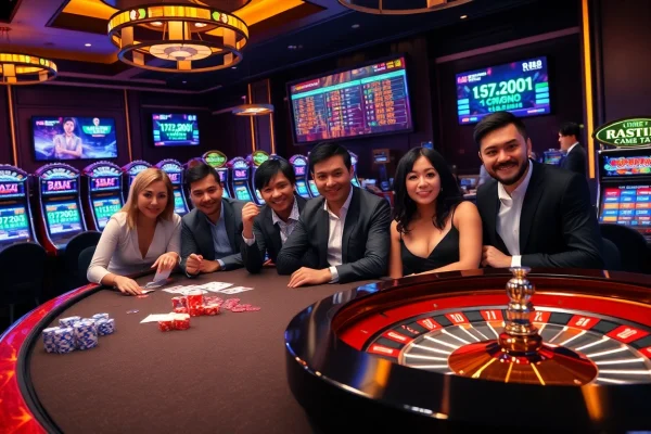 Players enjoying the luxurious online gambling experience at Nhà Cái RR88 featuring poker and betting tables.