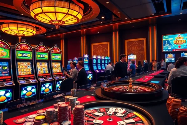 Play at idn slot machines in a luxurious casino atmosphere filled with excitement and opportunity.