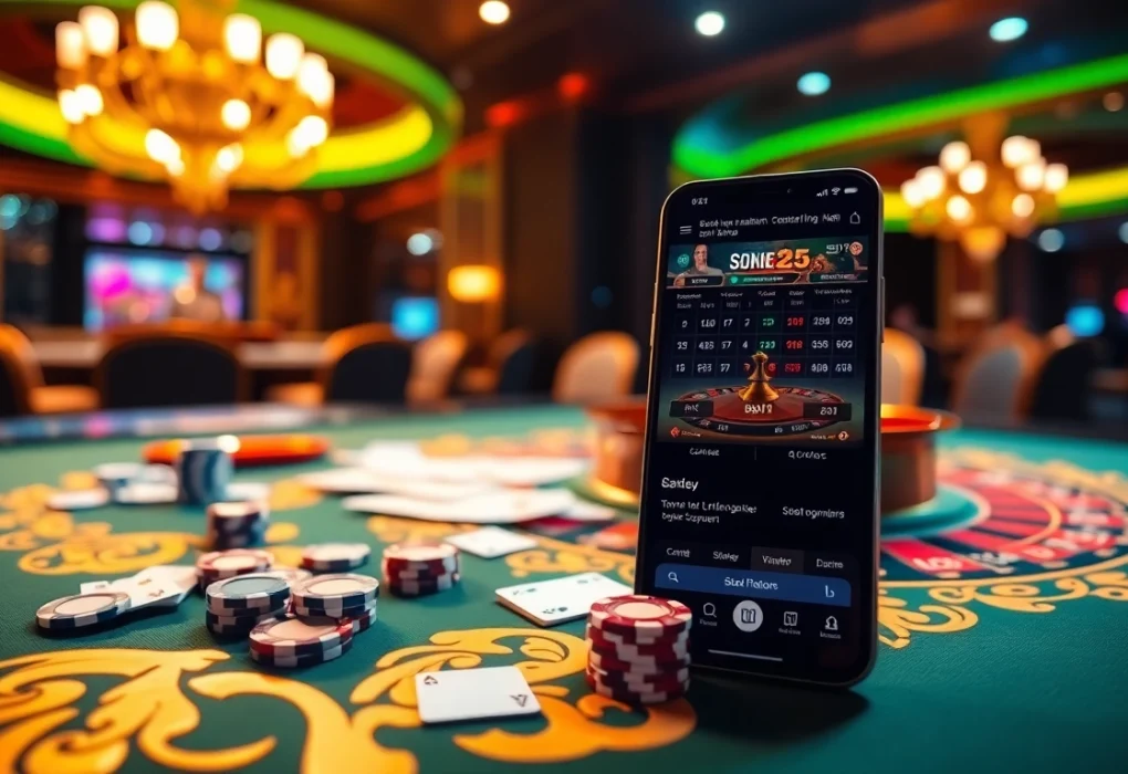 Experience the excitement of sbobet link alternatif with a luxurious casino scene featuring roulette and poker elements.