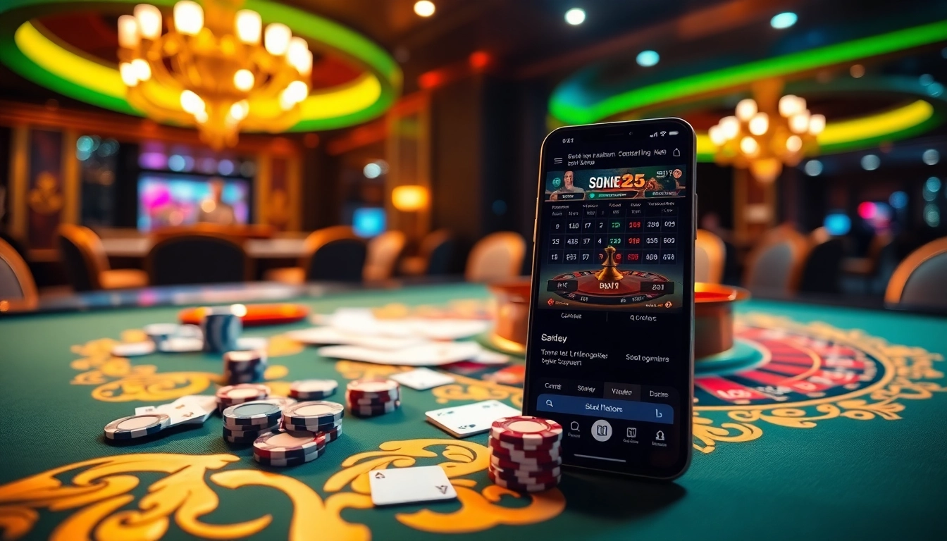 Experience the excitement of sbobet link alternatif with a luxurious casino scene featuring roulette and poker elements.
