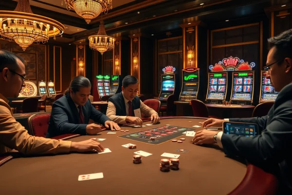 High-stakes poker game at a luxurious casino atmosphere from https://33win5.it.com/ creating excitement and professionalism.