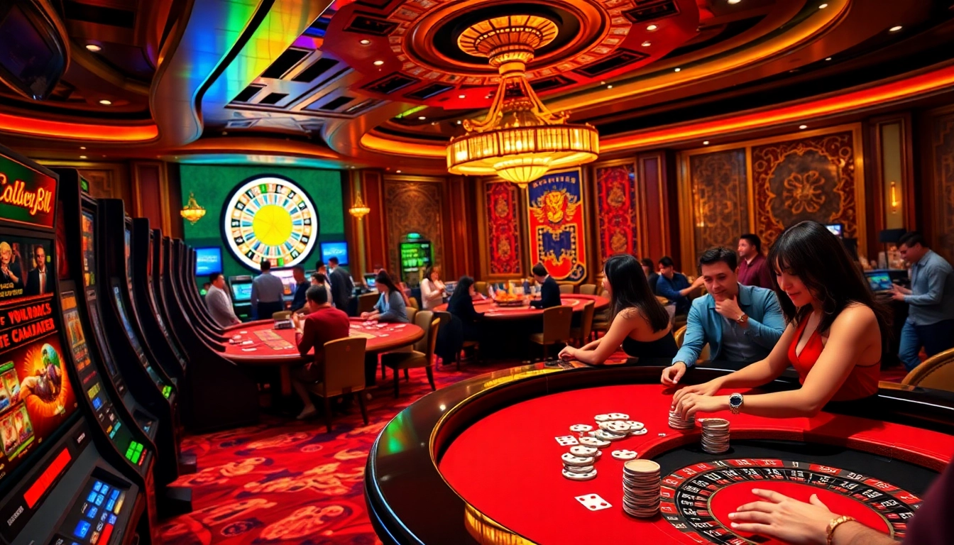 Experience the excitement of NEW888 with players enjoying vibrant casino games in a luxurious setting.