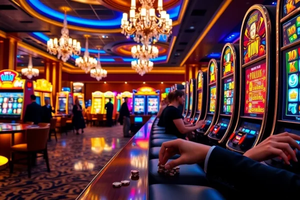 Playing thrilling idn slot games at a luxurious casino with exciting visuals.