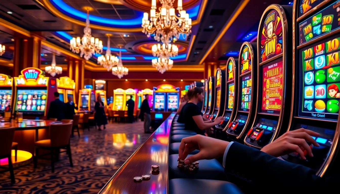 Playing thrilling idn slot games at a luxurious casino with exciting visuals.