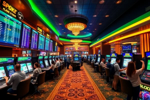 Betting excitement with sbobet link prominently displayed at a luxury online gambling venue.