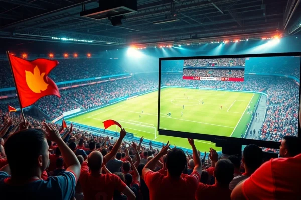 Exciting live soccer streaming scene on https://socolive.spot/ featuring passionate fans and vivid game action.