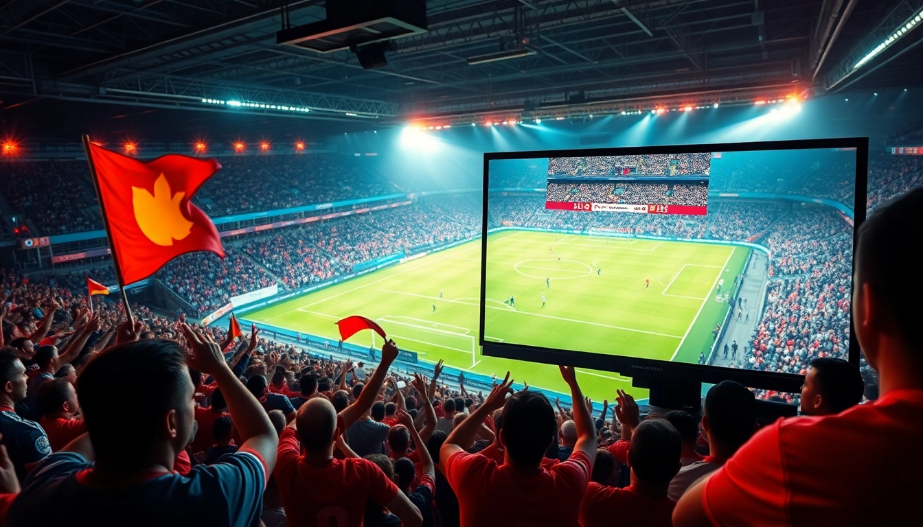 Exciting live soccer streaming scene on https://socolive.spot/ featuring passionate fans and vivid game action.
