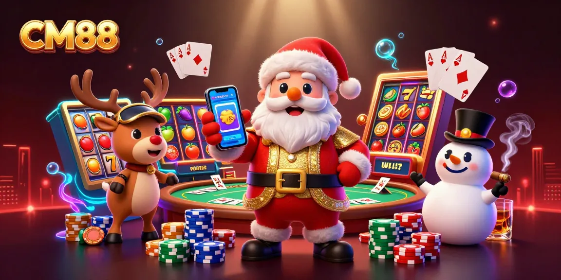 Engage with CM88's thrilling slot gaming experience featuring a festive Santa and friends.