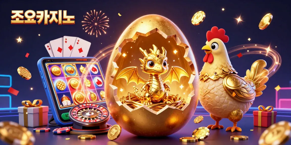Experience thrilling moments with 조이카지노, featuring a baby dragon and golden poker chips.