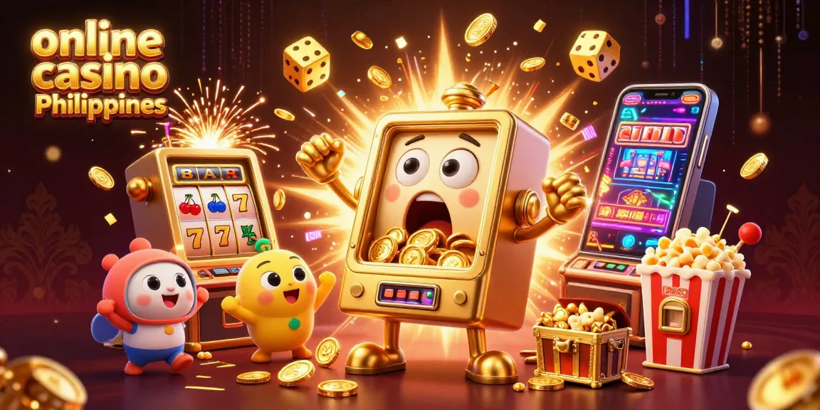 Experience the excitement of the online casino Philippines with a jubilant golden slot machine hitting the jackpot!