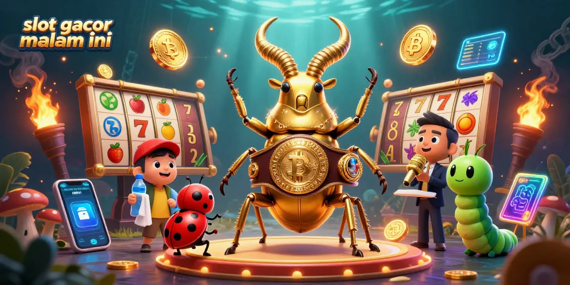 Engage with slot gacor malam ini in this vibrant 3D scene showcasing dynamic casino elements and characters.